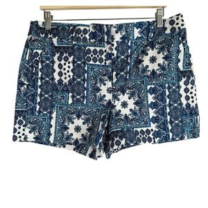 LOFT Riviera Blue Paisley Tile Print Shorts Women's 12 Stretch Vibrant  Coastal